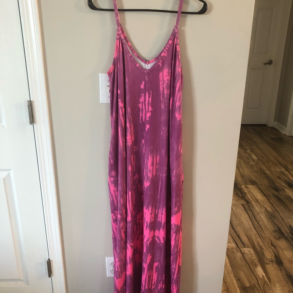 Pink tie die maxi dress